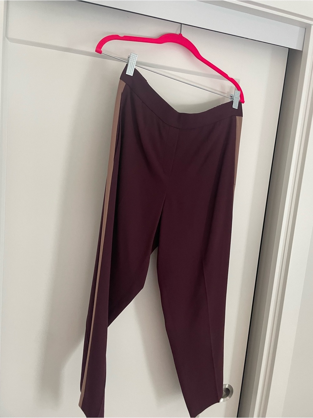 Babaton Burgundy Pants with Tan Side Stripes